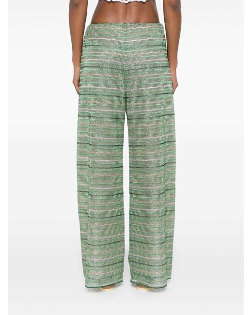 Oseree Green Shiny Stripes Trousers