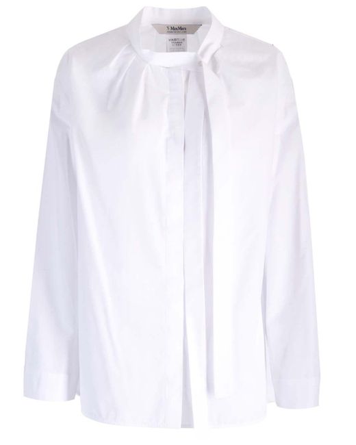 Max Mara White Poplin Shirt With Bow
