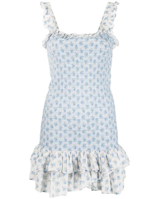 LoveShackFancy Cotton Breyer Floral Print Mini Dress in Blue - Save 3% ...