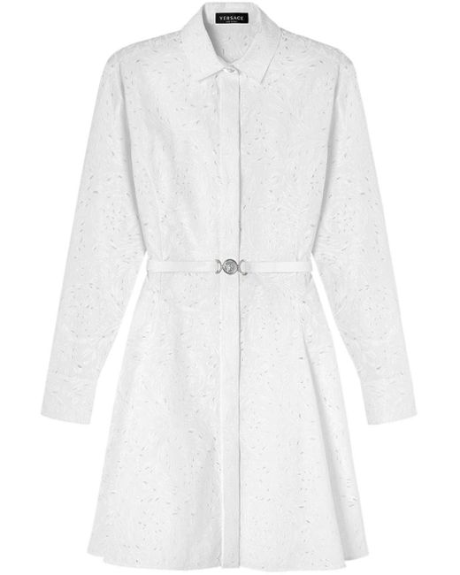 Versace White Baroque Shirtdress In Broderie Anglaise