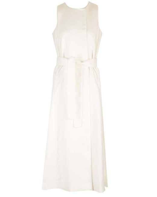 Max Mara White Long Linen Vest With Piping
