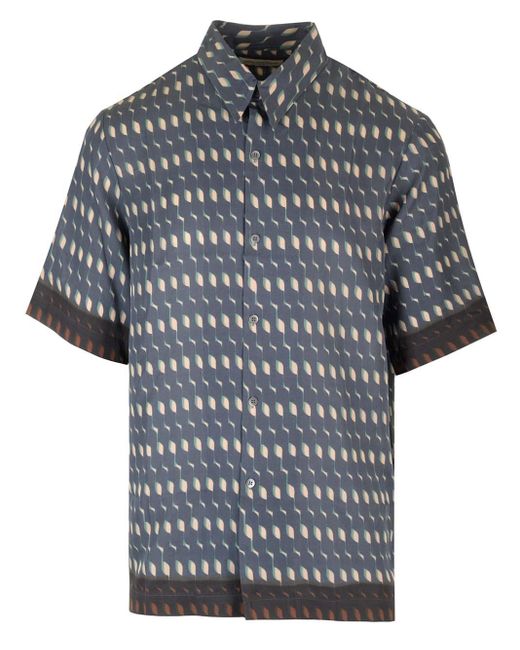 Dries Van Noten Gray Short-Sleeved Shirt With Print for men