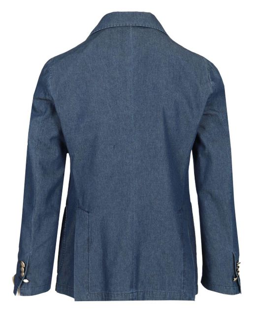Guarinucci Blue Double-breasted Blazer In Washed Denim for men