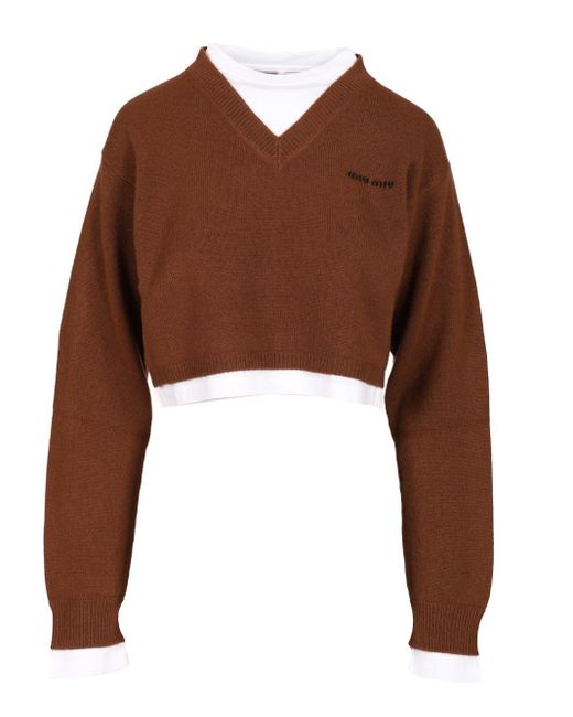Miu Miu Brown Cashmere Crop Sweater