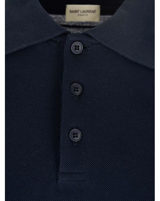 Saint Laurent Blue Polo In Cotton Pique for men