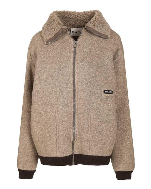 Miu Miu Brown Knit Bomber Jacket