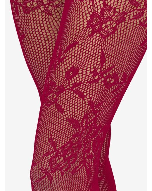 Alexander McQueen Red Strumpfhose Mit Floraler Spitze