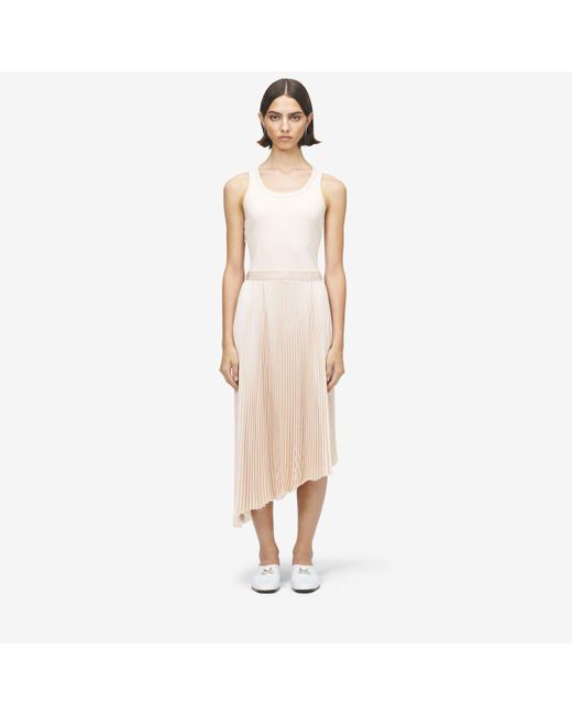 Alexander McQueen Natural Cotton Rib Asymmetric Midi Dress