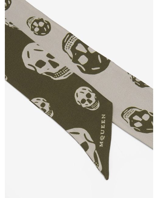 McQueen White Ribbon Skull Scarf