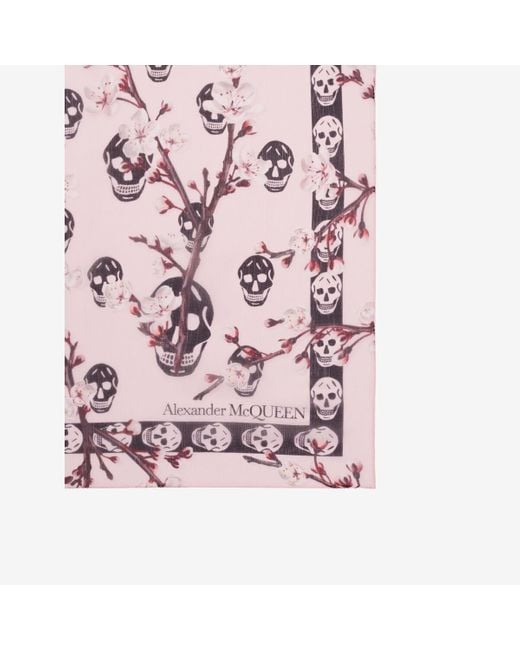 Alexander McQueen Pink Multicoloured Blossom Classic Skull Foulard