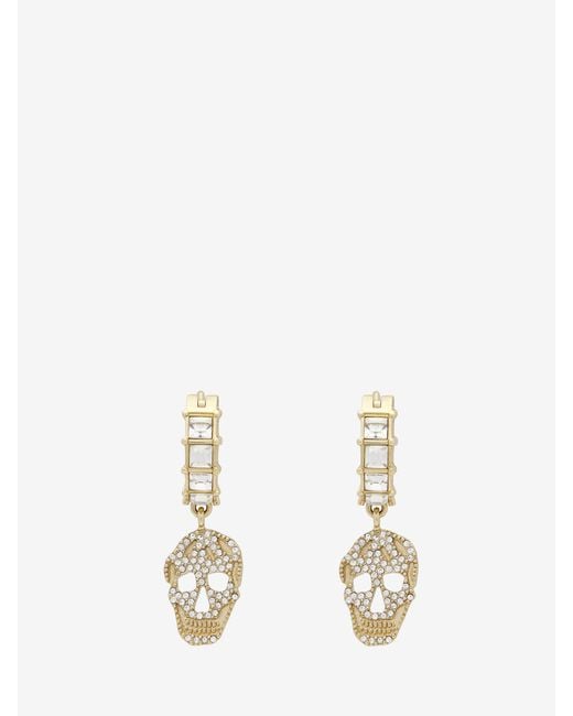 McQueen White Pavé Skull Hoop Earrings