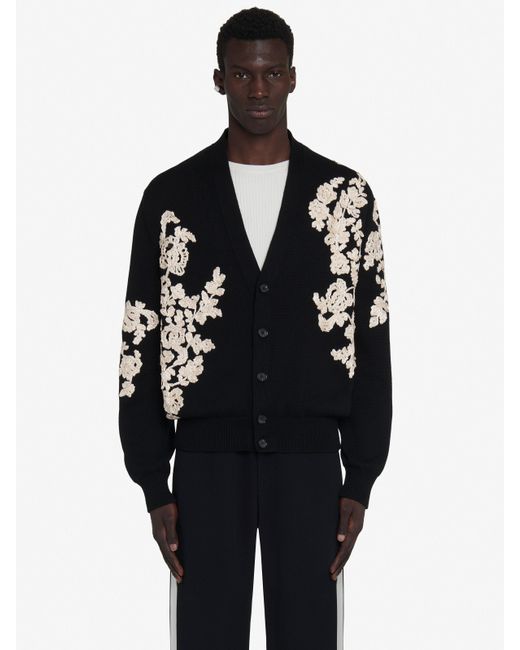 Alexander McQueen Black Floral Embroidery Cardigan for men