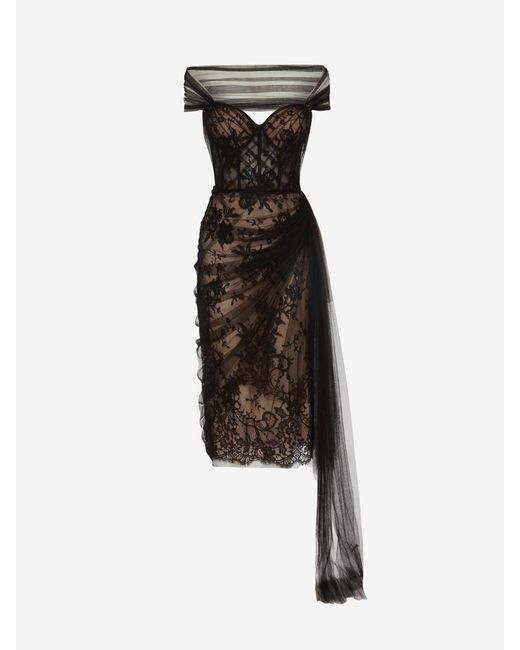 Alexander McQueen Lace Corset Evening Dress in Black | Lyst