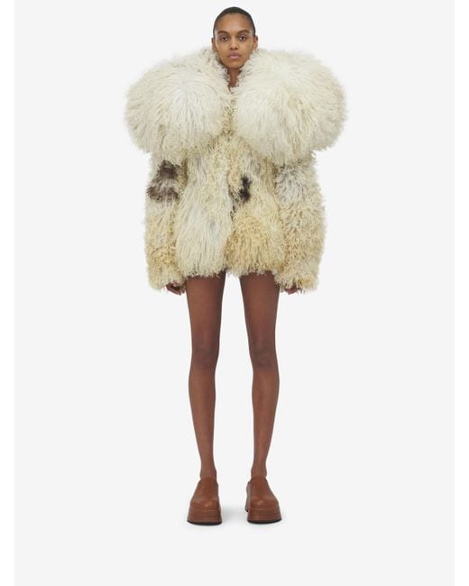 Alexander McQueen Natural Exaggerated Shoulder Shearling Coat​
