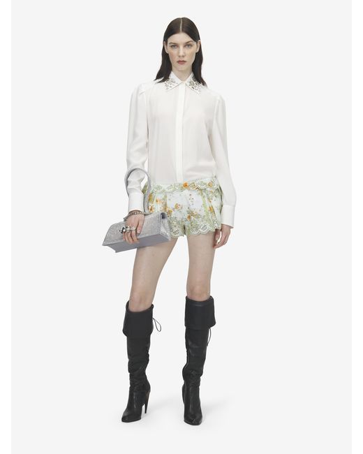 McQueen White Floral Embroidery Shirt