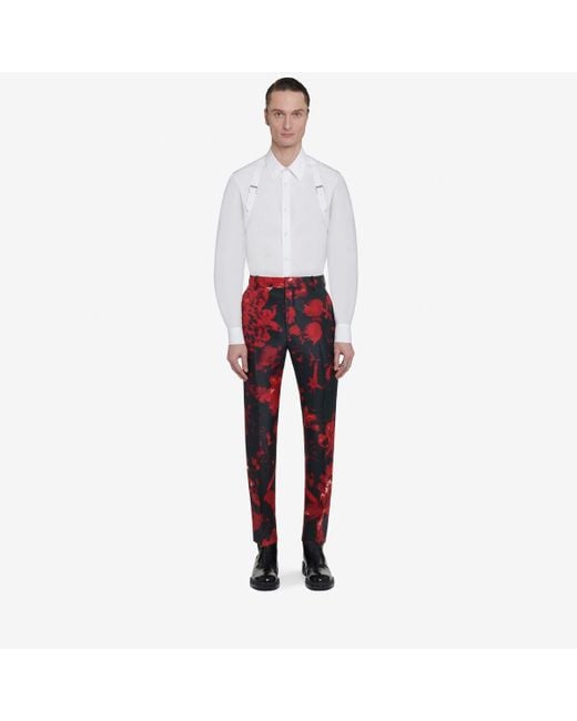 Alexander McQueen Red Black Wax Flower Cigarette Trousers for men
