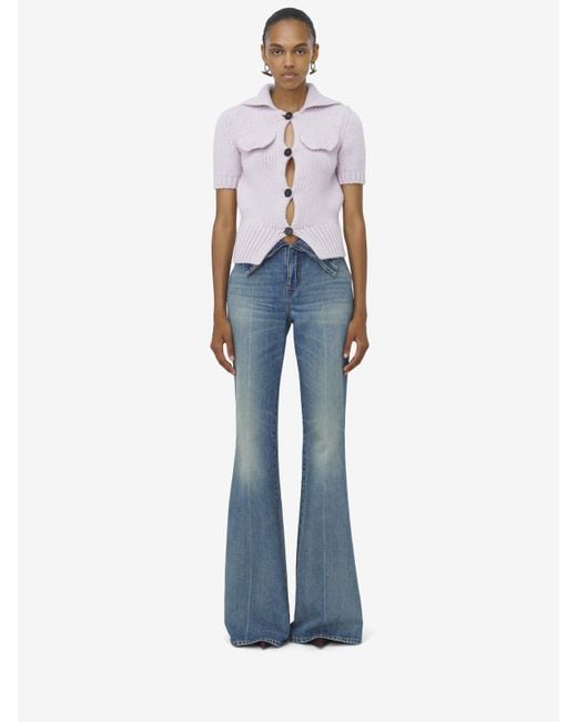 Alexander McQueen Blue Fold Over Waist Jeans