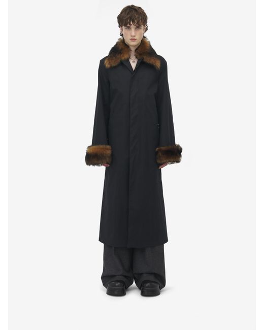 Alexander McQueen Black Shearling Detail Raincoat for men