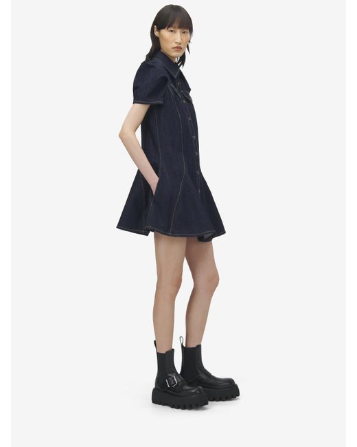 Alexander McQueen Blue Pinched Shoulder Denim Mini Dress