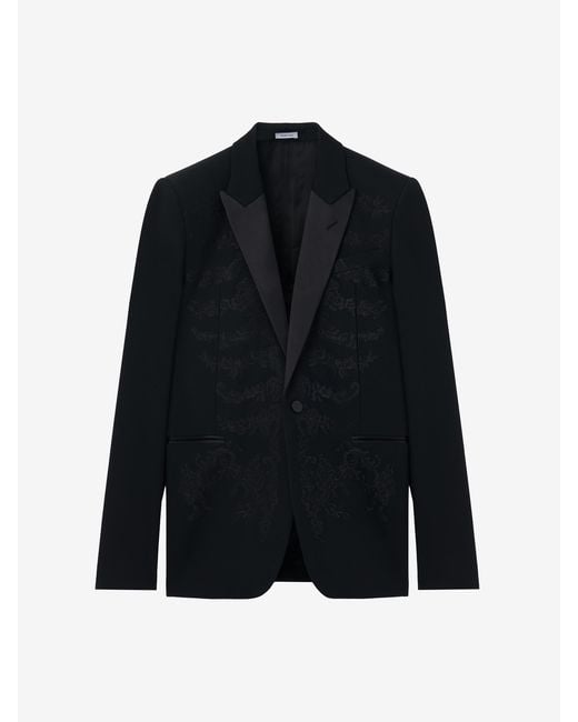Alexander McQueen Black Lace Ribcage Embroidery Single-breasted Jacket for men