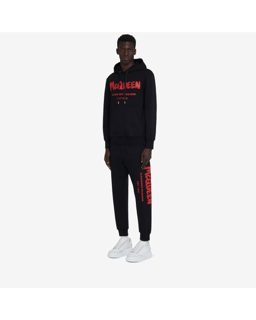 Alexander McQueen Black Mcqueen Graffiti Hooded Sweatshirt for men