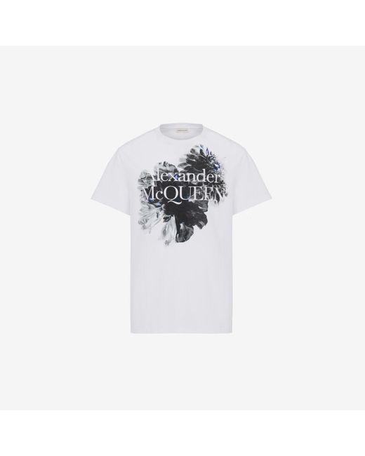 T-shirt con logo dutch flower di Alexander McQueen in White da Uomo