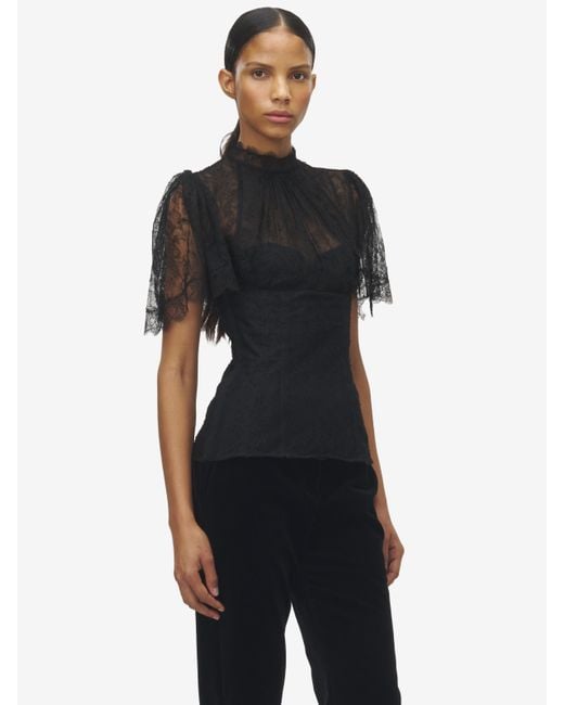 Alexander McQueen Black Floral Lace Top