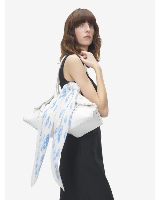 McQueen Blue Pleated Skull Scarf
