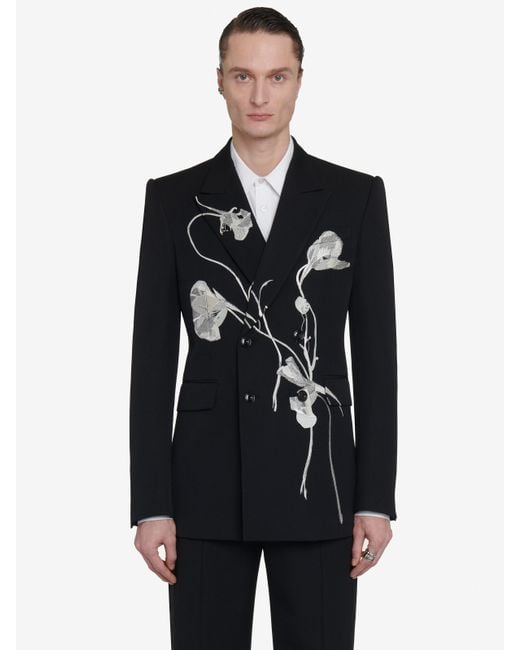 Alexander McQueen Black Pressed Flower Double-Breasted Jacket for men