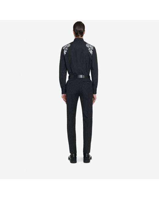 Alexander McQueen Blue Black Embroidered Harness Shirt for men