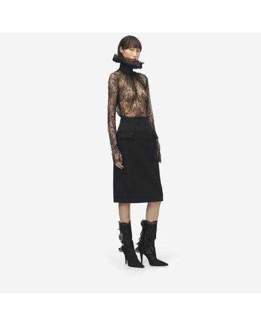Alexander McQueen Black Wool Gabardine Pencil Skirt