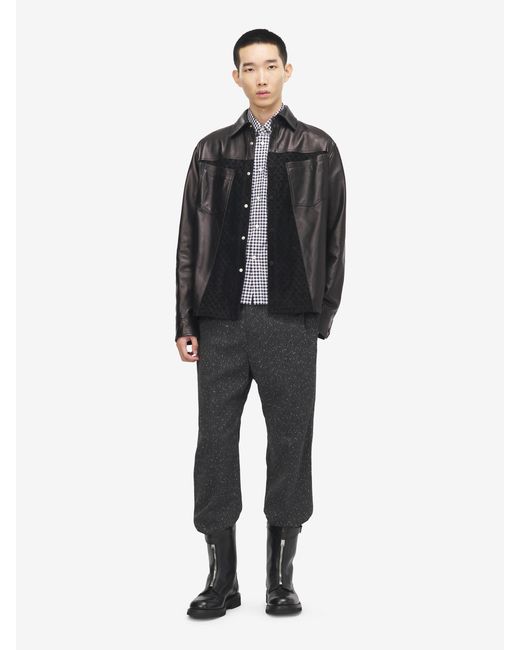 McQueen Black Leather Overshirt for men