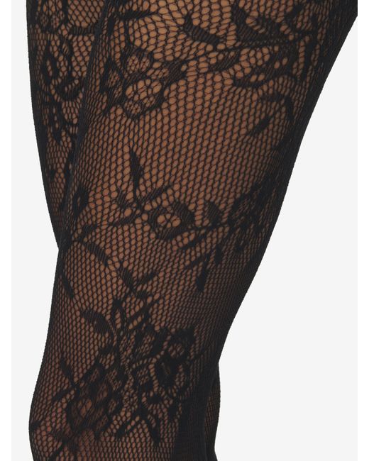 McQueen Black Floral Lace Tights
