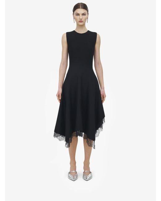 Alexander McQueen Black Asymmetrisches Kleid Mit Spitzendetail