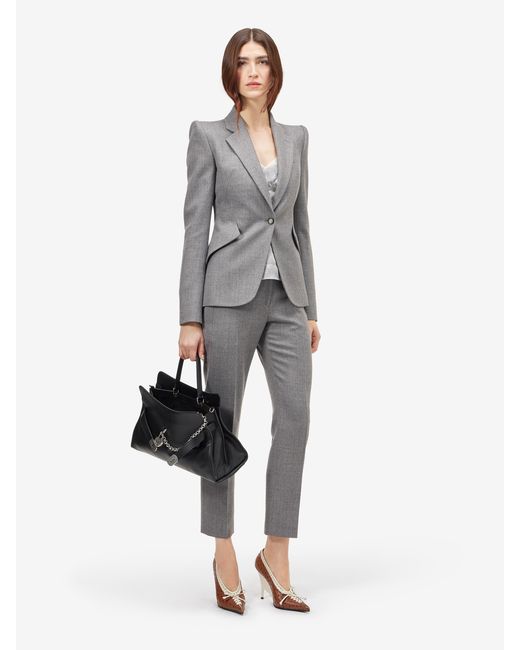 McQueen Gray Wool Pinstripe Single-Breasted Jacket