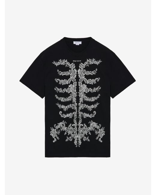 McQueen Black Lace Ribcage T-Shirt for men