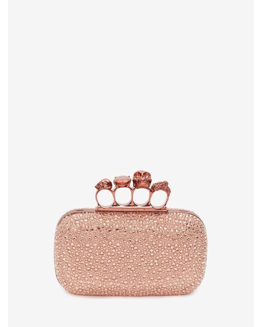Alexander McQueen Orange Skull Four Ring Clutch With Chain in Pink