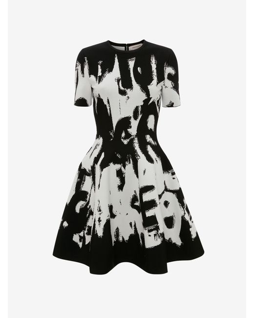 Alexander McQueen Black Mcqueen Graffiti Jacquard Mini Dress