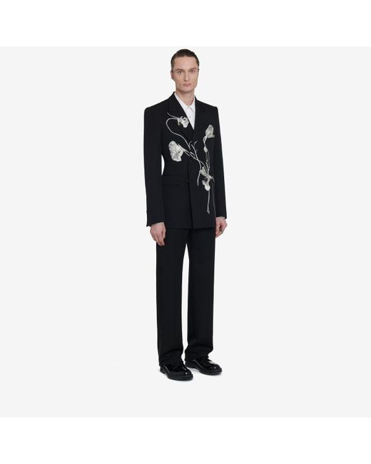 Alexander McQueen Black Pressed Flower Double-breasted Jacket for men