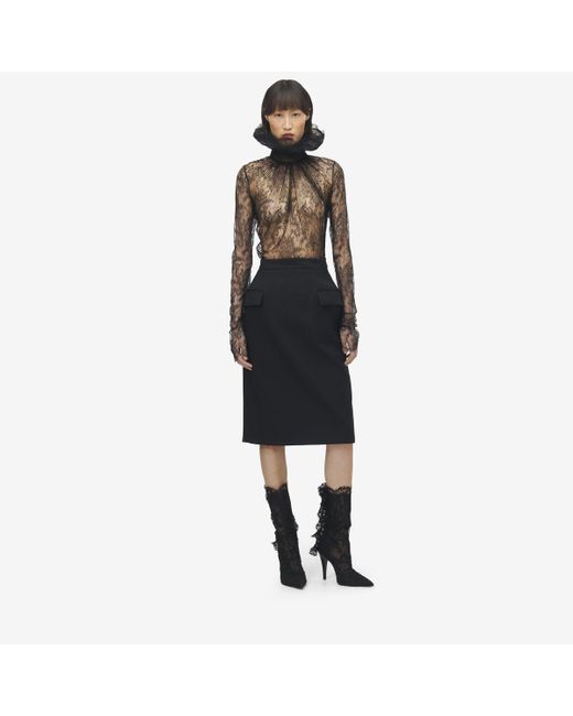 Alexander McQueen Black Wool Gabardine Pencil Skirt
