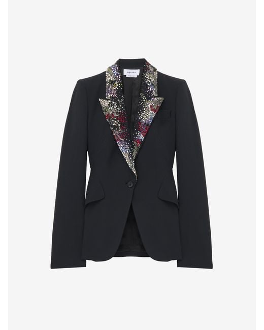 McQueen Blue Embroidered Lapel Jacket