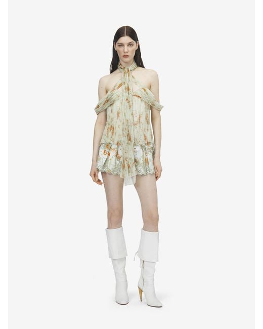 McQueen White Floral Pleated Top