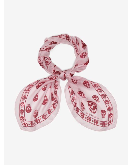 McQueen Pink Silk Skull Print Scarf