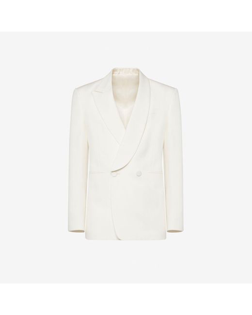 Alexander McQueen White Half Shawl Collar Double-breasted Jacket for men