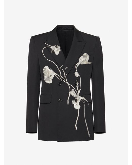 McQueen Pressed Flower Double-Breasted Jacket in Black for Men