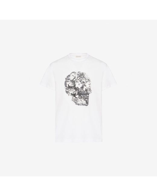Alexander McQueen White Wax Flower Skull T-shirt for men