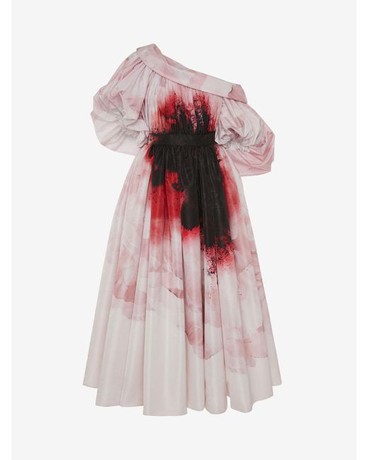 Alexander McQueen Pink Dropped Shoulder Anemone Print Dress