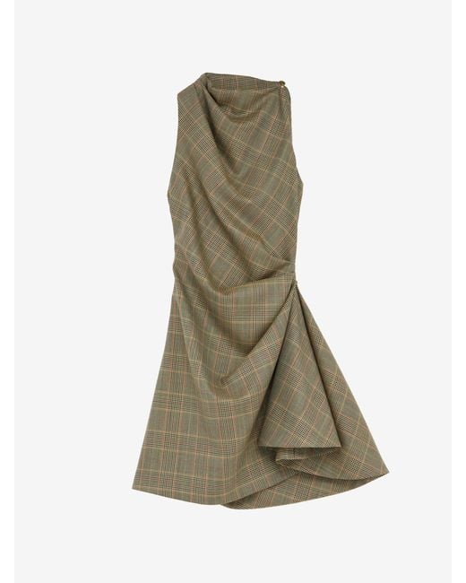 McQueen Green Country Check Asymmetric Mini Dress