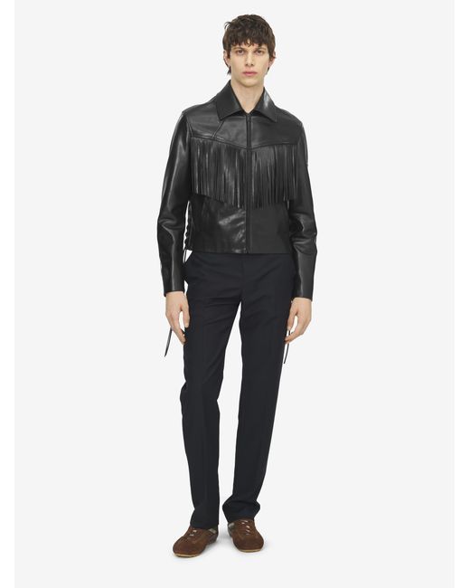 McQueen Blue Fringe Leather Jacket for men