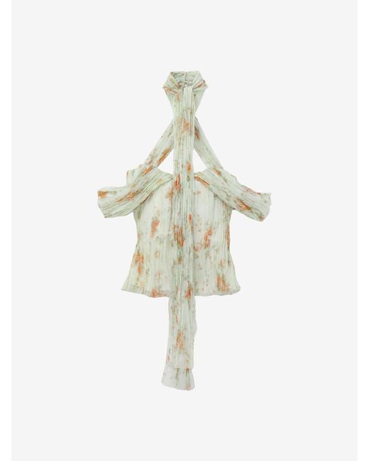 McQueen White Floral Pleated Top